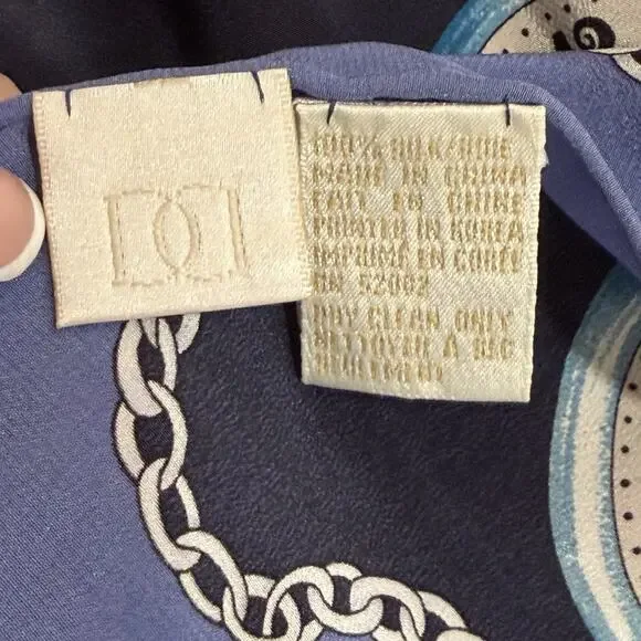 Liz Claiborne Silk Scarf Pocket Watch Print Navy Gold Blue Classic Old Money - Picture 5 of 5